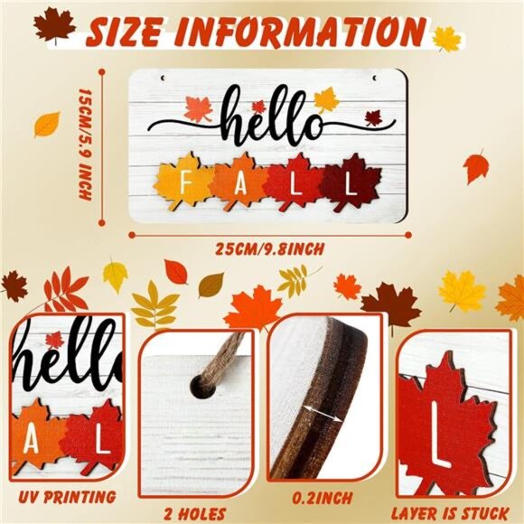 Hello Fall Winter Spring Summer Sign Rustic Wood Decor Farmhouse Wall Hanging - Picture 3 of 8